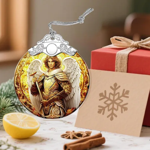 Miniatura 6 de Decoraciones navideñas de Arcángel Miguel - Adornos de Navidad para árbol Decoración de árbol de Navidad de ángel de armadura dorada Adornos