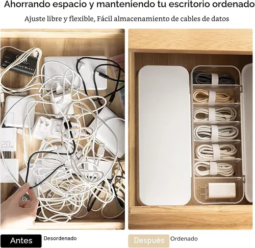 Miniatura 3 de PAVSTINE Organizador de Cables Caja de Almacenamiento con 7 bridas de alambre, caja de organización de cables de escritorio con tapa, organizador