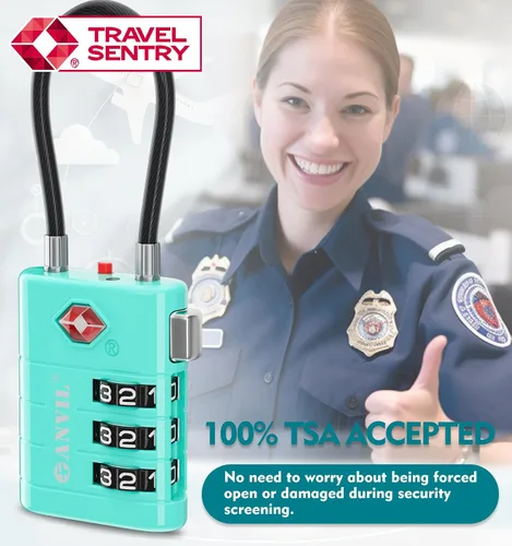 Miniatura 8 de ANVIL Cerraduras de equipaje aprobadas por la TSA - Cerraduras de viaje combinadas TSA008 de alta seguridad con indicador de inspección para maletas