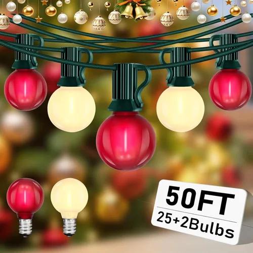 Miniatura 12 de Abeja - Cadena de luces para exteriores, de 25 pies con bombillas LED G40 tipo globo con 27 bombillas de plástico Edison (2 de repuesto), luces