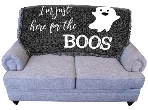Pure Country Weavers Manta negra con texto en inglés "I Just Here for The Boos" de fantasma, regalo de otoño, Halloween, para la parte posterior del