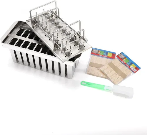 Miniatura 7 de 20 moldes de acero inoxidable para helados y paletas congeladas, soporte para palitos de helado + cepillo de limpieza