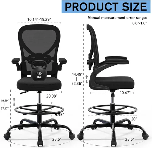 Miniatura 2 de Alolo Silla de dibujo, silla de oficina grande y alta con anillo reposapiés, silla ergonómica para altura de mostrador y escritorio de pie, cómoda