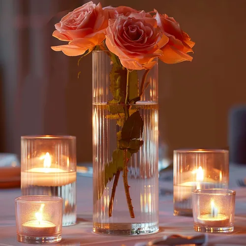Miniatura 7 de ComSaf Jarrones de vidrio cilíndricos, paquete de 12, jarrones claros acanalados para centros de mesa y decoración de boda, jarrones de flores
