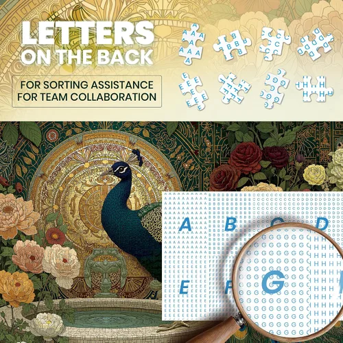 Miniatura 6 de Rompecabezas para adultos de 1000 piezas, pavo real de jardín de rosas victorianas vintage, rompecabezas de 1000 piezas con letras en la parte Pavo