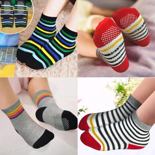Miniatura 55 de Tphon Calcetines para niños pequeños con empuñaduras, 12 pares de calcetines antideslizantes de algodón para niños y niñas de 1 a 7 años