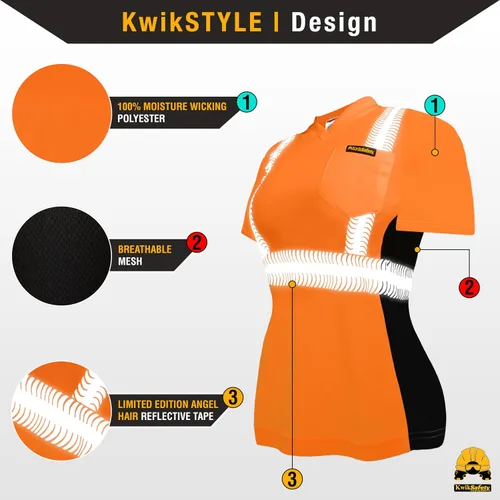 Miniatura 2 de KwikSafety - Charlotte, NC - Vixen Hi Vis Short Sleeve Safety Shirt for Women [Angel Hair Reflective Tape] Naranja