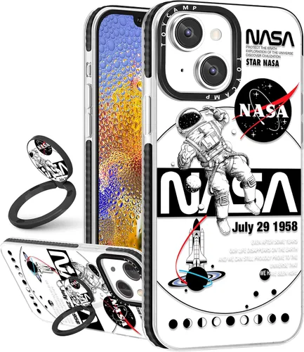 Miniatura 21 de Toycamp Funda para iPhone 13 Pro Max Blanca Con soporte de anillo, lindo astronauta, divertido diseño de dibujos animados, para niñas