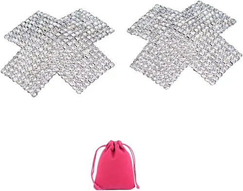 Cubiertas de pétalos de pecho con diamantes de imitación cruzados, pegatinas de pecho reutilizables, joyería de cuerpo de sujetador adhesivo de