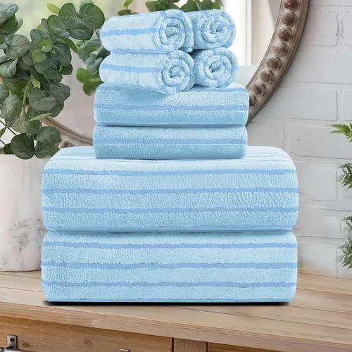 Miniatura 20 de Juego de 8 toallas de baño grandes a rayas estilo cabana color verde militar - Sábana de baño extragrande - 2 toallas de baño, 2 toallas de mano, 4