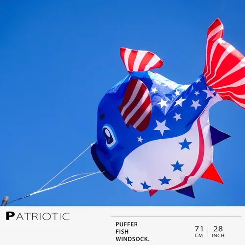 Miniatura 2 de emma kites Plantilla de viento patriótica de pez globo azul para jardín, patio, balcón, porche, cubierta, muelle, fiesta, campamento, festival