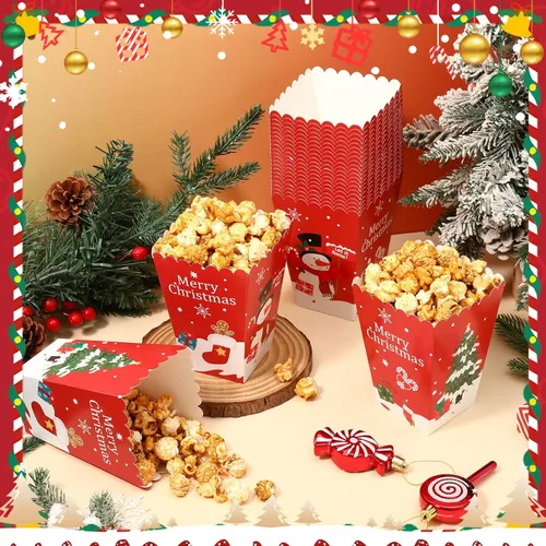 Miniatura 4 de Baderke 24 cajas de palomitas de maíz de Navidad, mini caja de dulces de Navidad, caja de golosinas de galletas, muñeco de nieve, Papá Noel, copo