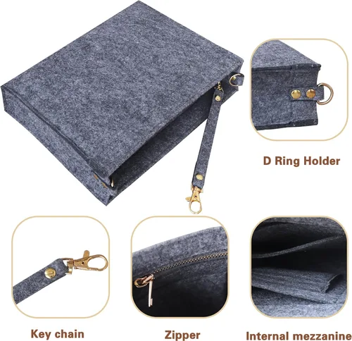 Miniatura 5 de MISIXILE Organizador de bolsa de fieltro con cremallera y hebillas doradas, organizador de bolso para bolsa de aseo 19 26
