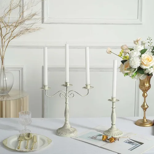 Miniatura 6 de Efavormart Paquete de 5 Velas cónicas de mecha acanalada sin perfume de 9" blancas premium, velas altas de cera acanaladas para cena Blanco
