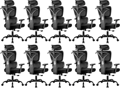 Miniatura 12 de Silla de oficina ergonómica con respaldo alto y soporte lumbar, silla de computadora de malla transpirable con reposabrazos ajustables, silla Blanco