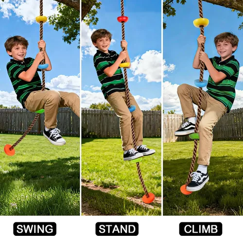 Miniatura 5 de 12 soportes de escalada de árboles ninja y cuerda de escalada de 6.56 pies para niños, kit de escalada de árboles para entrenamiento de carrera