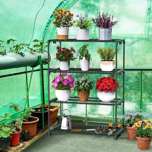 Miniatura 5 de Estantes para invernadero de plantas Ohuhu de 4 niveles, paquete de 2, estante extra ancho y estable para invernadero para exteriores, 31x18x42