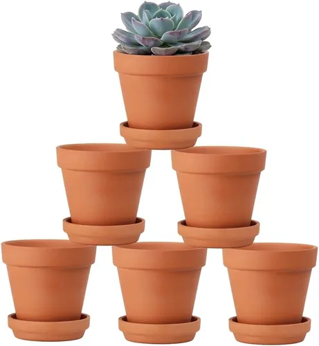 Miniatura 8 de Riseuvo Macetas de terracota de 3 pulgadas con platillo, paquete de 12 macetas de arcilla con drenaje, ideales para plantas, manualidades, recuerdos