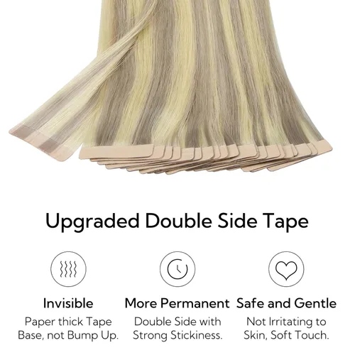 Miniatura 7 de HOTBANANA Extensiones de cabello con cinta, 10 pulgadas, 10 unidades, 0.71 onzas de rubio ceniza degradado a rubio dorado y rubio platino