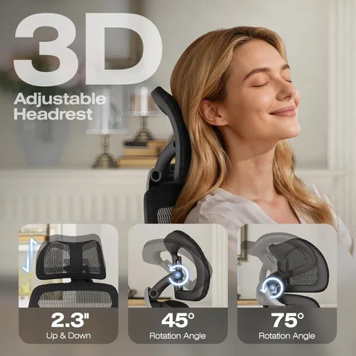 Miniatura 5 de ELABEST X100 Silla de oficina ergonómica de malla, silla grande y alta para el hogar con brazos plegables 5D, soporte lumbar ajustable 3D, sillas