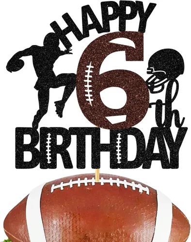 Decoración para tartas de fútbol americano de 6 años, decoración de fiesta de cumpleaños de 6 años para niño