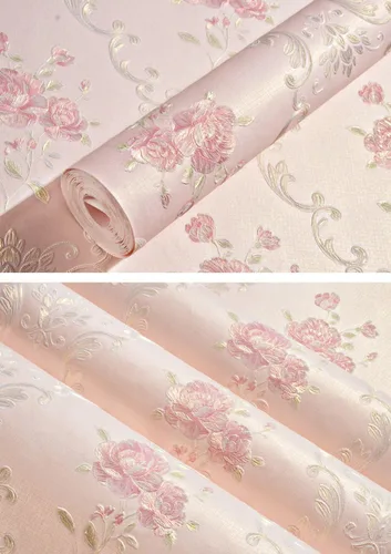 Miniatura 2 de GLOW4U Papel de Contacto Floral de Rosas en Relieve Autoadhesivo Papel Tapiz No Tejido Despegar y Pegar Decoración de Pared para Niñas Sala de Estar