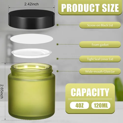 Miniatura 2 de Norme 24 Frascos de Vidrio de 4 oz con Tapas Herméticos Redondos a Prueba de Fugas Vacíos para Cosméticos con Forros Internos en la Tapa para Verde