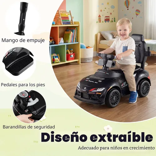 Miniatura 4 de Costzon Coche de empuje para niños pequeños, 3 en 1 Cochecito deslizante para caminar con licencia de Toyota con mango, música, barandilla