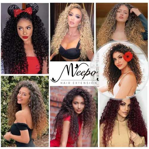 Miniatura 6 de Meepo Extensiones de cabello rubio rizado con clip para mujeres negras, extensiones de cabello natural grueso y ondulado profundo, extensiones