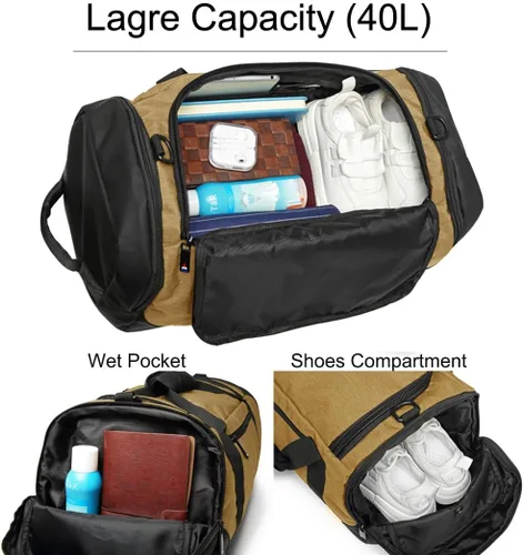 Miniatura 4 de Bolsa de lona para gimnasio, mochila deportiva impermeable, bolsa de viaje para hombres y mujeres, bolsa de noche con compartimento para zapatos