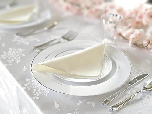 Miniatura 7 de OCCASIONS 50-150-200 Piezas plateadas (25 personas) 26 cm, 19 cm + cubiertos. A1. Blanco y plateado