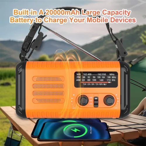 Miniatura 2 de Radio meteorológica de 20000 mAh NOAA/AM/FM, radio de emergencia, manivela, linterna solar, cargador de teléfono, lámpara de lectura, conector