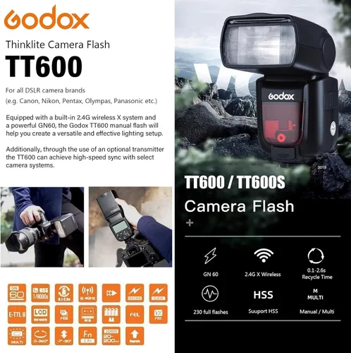 Miniatura 2 de Godox TT600 2.4G Flash de cámara inalámbrico Speedlite con Difusor, Flash Manual GN60 Maestro/Esclavo, HSS cuando se empareja fuera de la cámara