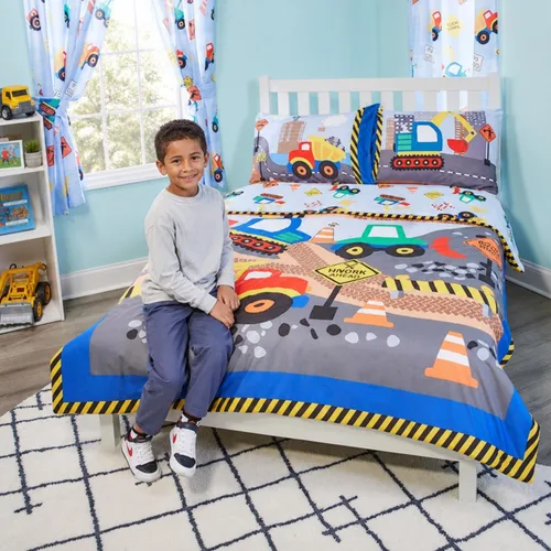 Miniatura 2 de EVERYDAY KIDS Edredón de cama tamaño individual/matrimonial para niños pequeños con camiones volquete y excavadoras; ropa de cama para niños