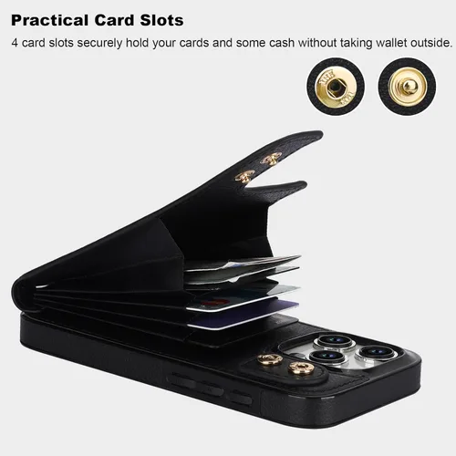 Miniatura 4 de Folosu Funda compatible con iPhone 15 Pro con soporte para tarjetas, rotación de 360°, soporte de anillo de dedo con función atril, bloqueo RFID