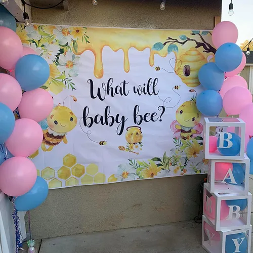 Miniatura 3 de Avezano Fondo de revelación de género de abeja con diseño de girasol What Will Baby Bee Gender Reveal Party Decor Photography Background (7 x 5 pies)