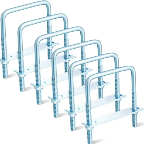 Miniatura 9 de Zonon 6 piezas de pernos en U cuadrados de 3/8'' x 3-5/8'' x 4'' con placas de marco y tuercas, pernos de abrazadera en U galvanizados en zinc
