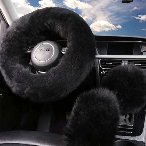 Yontree - Juego de 3 fundas de volante modernas y acolchadas, para mujeres, jóvenes, señoras u hombres, de lana pura Australia, universales, 15 Negro