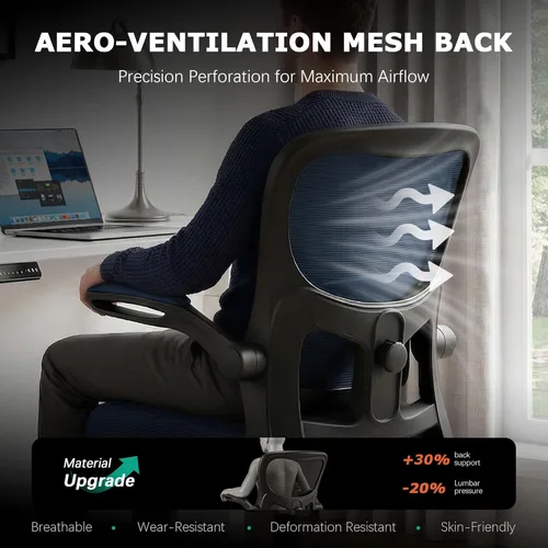 Miniatura 4 de AreShark Silla de oficina ergonómica, cómoda silla de escritorio con soporte lumbar ajustable, silla de computadora de malla con ruedas, Azul marino