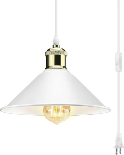 Miniatura 10 de Lámpara colgante enchufable, luz colgante industrial con cable de enchufe, interruptor de encendido/apagado, luz colgante de granja con cable