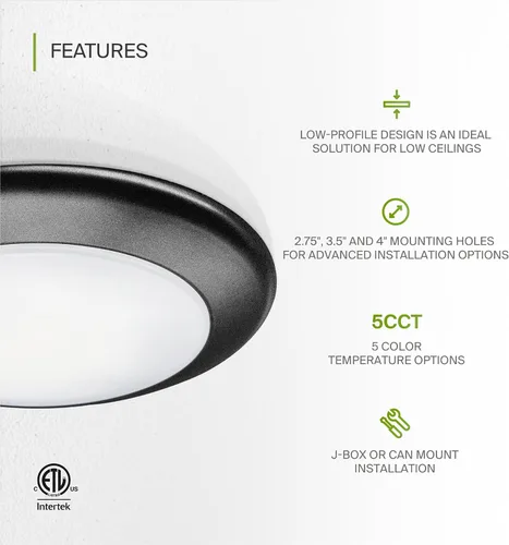Miniatura 3 de ASD 1 paquete de luces LED de disco de 6 pulgadas, 15W 5CCT 2700K-5000K 1245LM CRI90+, luminaria de techo regulable de montaje empotrado, luces