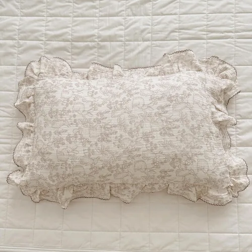 Miniatura 4 de BuLuTu Funda de almohada para niños pequeños de muselina de algodón 100% con bordes con volantes, patrón de conejo lindo, funda de almohada