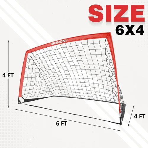 Miniatura 8 de BOHEN 6x4 FT Kids Soccer Goals with Carry Bag, Portable Folding Soccer Net for Backyard Training, Indoor/Outdoor Use for Youth and Adult Rojo
