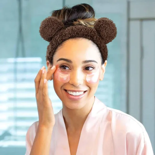 Miniatura 5 de Huachi Diademas de orejas de oso para mujer, para lavado de cara, spa, maquillaje, bandas para el cabello, elásticas coreanas, esponjosas