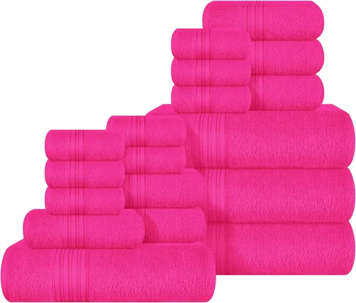 Miniatura 13 de BOUTIQUO Juego de 2 toallas de baño 100% algodón de 28 x 55 pulgadas, toallas de baño grandes ecológicas, compactas, de secado rápido, ligeras, Rosa