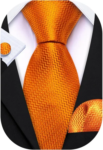Miniatura 59 de Barry.Wang Juego de corbatas a cuadros para hombre con pañuelo gemelos de rayas clásicas