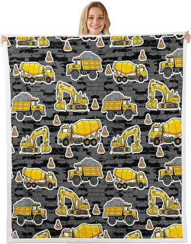 Manta de franela de excavadora, manta Sherpa para niños, niños, adolescentes, niños, caricaturas, construcción, tractor, manta de cama, manta para