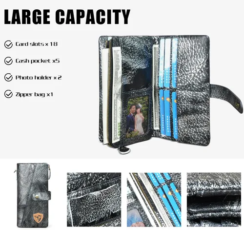 Miniatura 4 de Genuino caballo loco cuero viaje regalo moneda bolsillo tarjeta caso largo organizador cadena Rfid monedero con broche para hombres hombres 1803