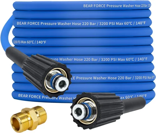 Miniatura 12 de BEAR FORCE Manguera de lavado de alta presión flexible suave con conexión de latón M22-14/0.591 in 1/4 pulgadas x 32 pies y 2900 PSI, manguera