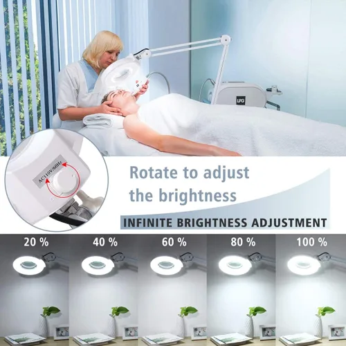 Miniatura 4 de Lámpara de pie con aumento 10X con 5 ruedas base rodante para esteticistas – 2,200 lúmenes LED regulable luz con lupa, lupa iluminada para leer